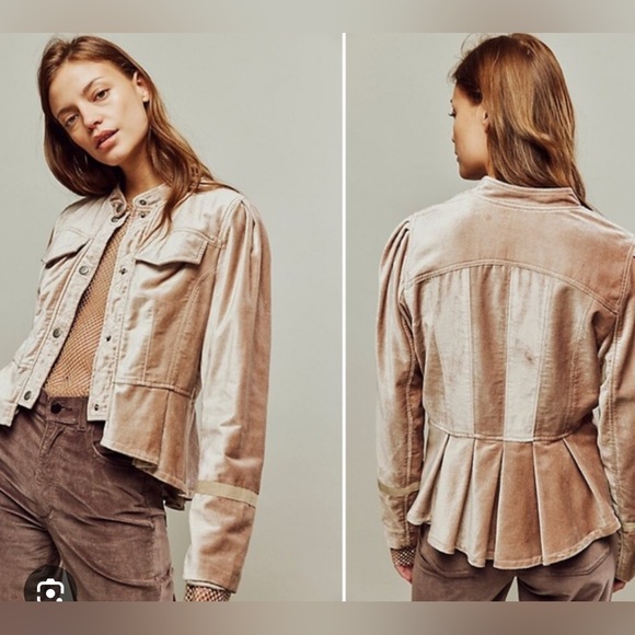 Free People Jackets & Blazers - NWT Free People Ballet Racer Jacket Champagne Ruffle Peplum Velvet